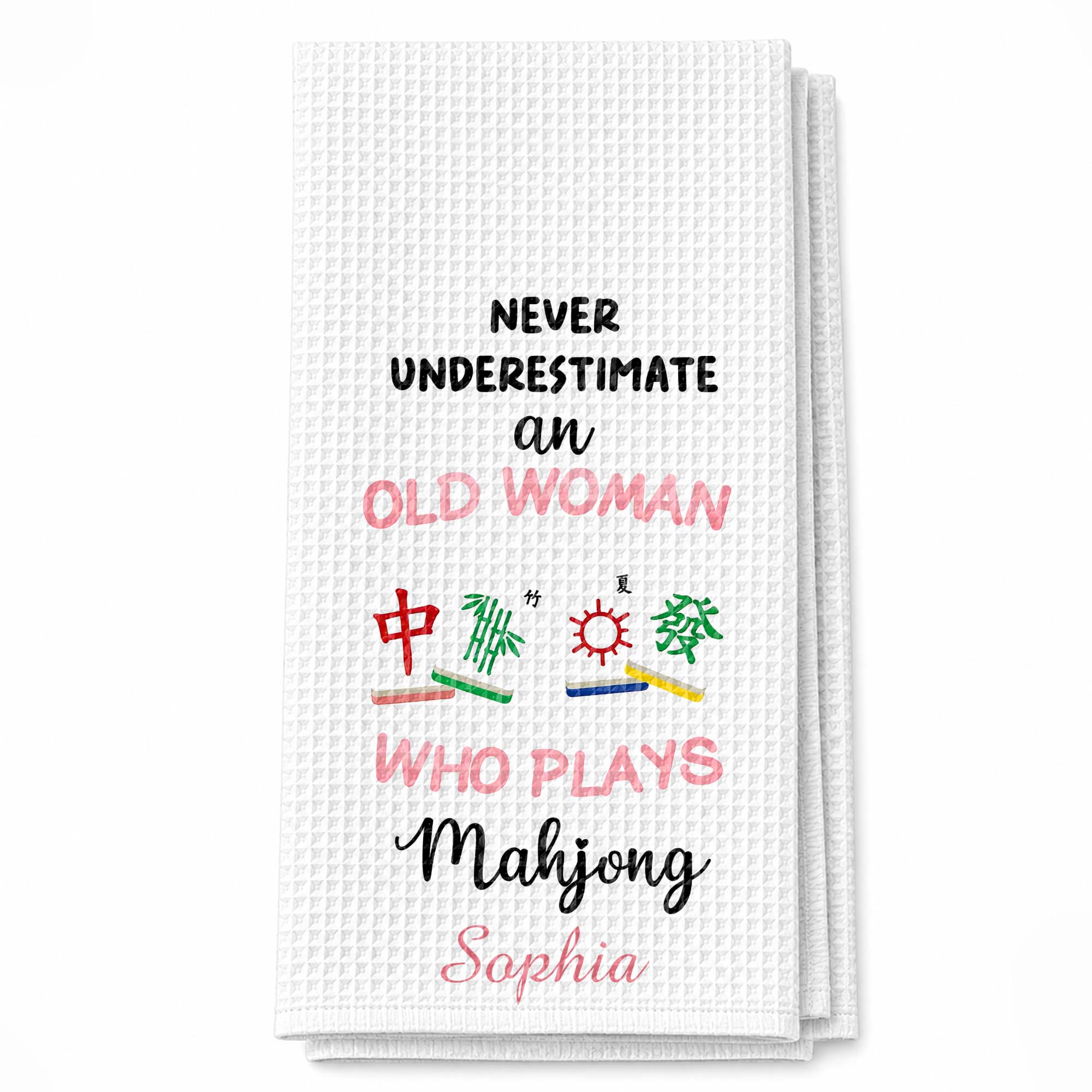 Personalized Mahjong Kitchen Towel Custom Name Gift for Her
