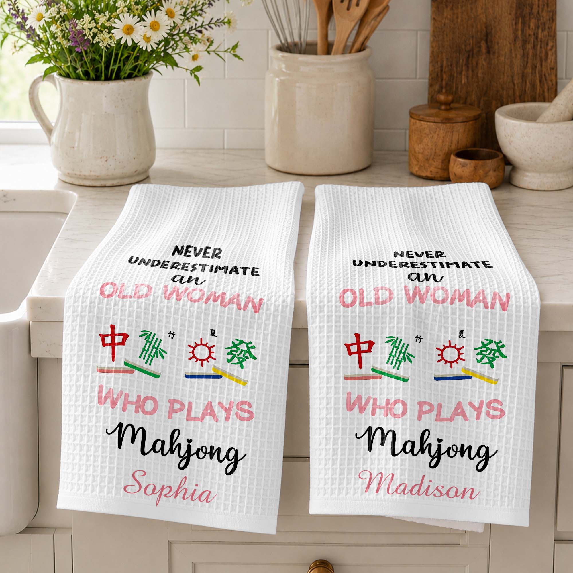 Personalized Mahjong Kitchen Towel Custom Name Gift for Her