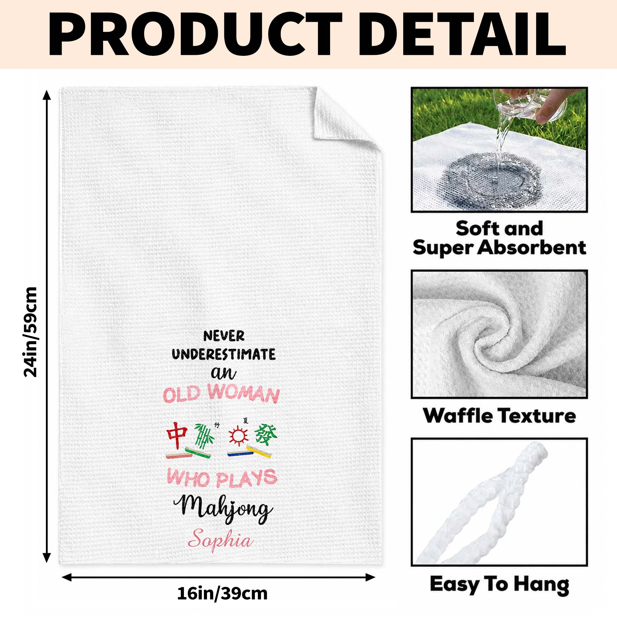 Personalized Mahjong Kitchen Towel Custom Name Gift for Her
