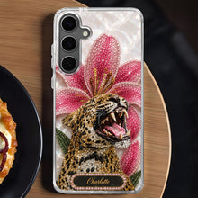 Load image into Gallery viewer, Personalized Clear Phone Case Leopard Lily Flower Custom Name Gift for Her
