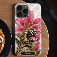 Load image into Gallery viewer, Personalized Clear Phone Case Leopard Lily Flower Custom Name Gift for Her
