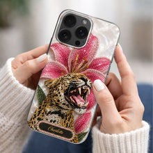 Load image into Gallery viewer, Personalized Clear Phone Case Leopard Lily Flower Custom Name Gift for Her

