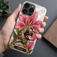 Load image into Gallery viewer, Personalized Clear Phone Case Leopard Lily Flower Custom Name Gift for Her
