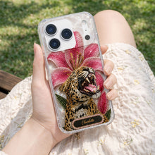 Load image into Gallery viewer, Personalized Clear Phone Case Leopard Lily Flower Custom Name Gift for Her
