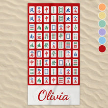 Load image into Gallery viewer, Personalized Microfiber Beach Towel Custom Name Mahjong Design
