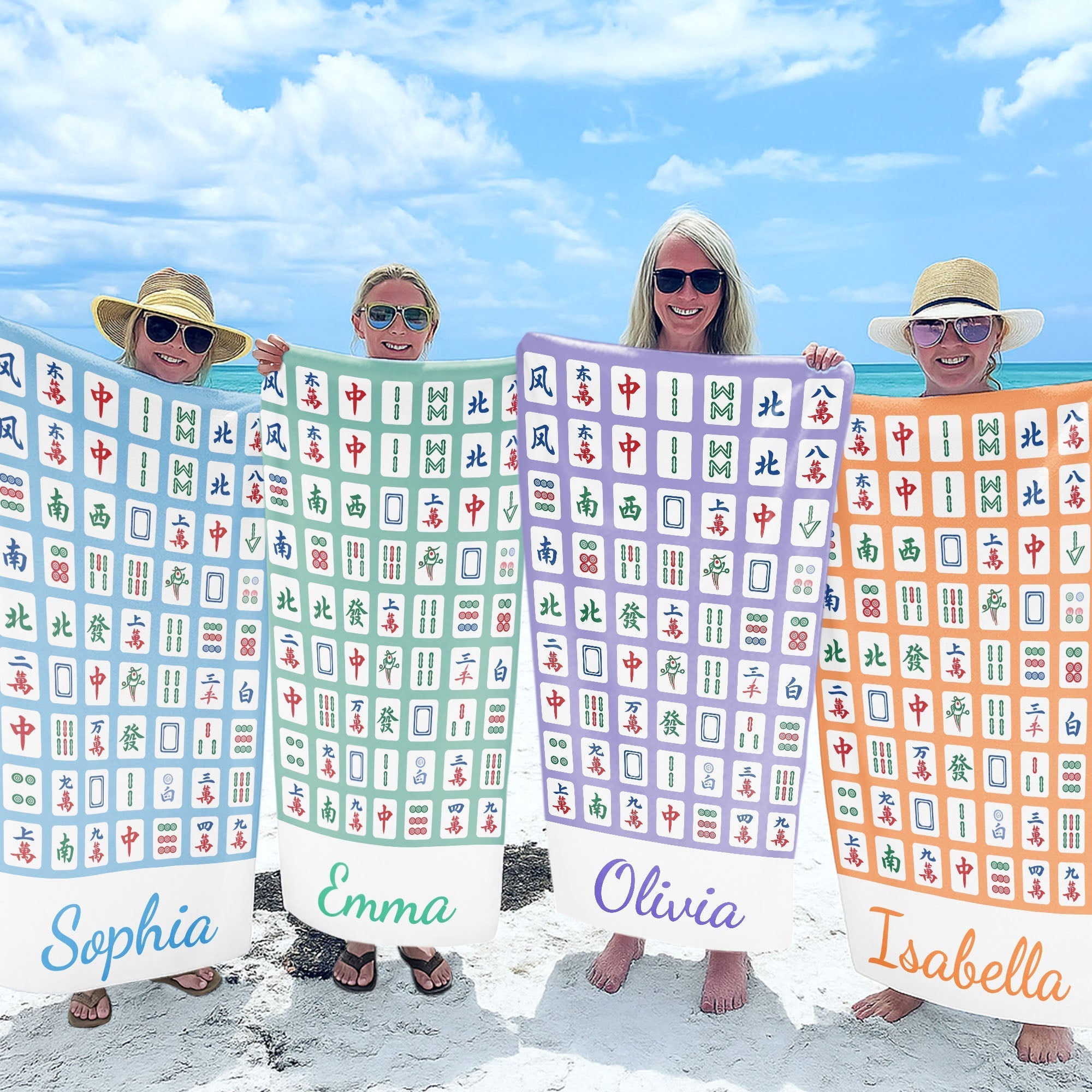 Personalized Microfiber Beach Towel Custom Name Mahjong Design