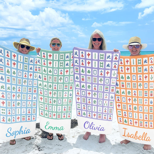 Personalized Microfiber Beach Towel Custom Name Mahjong Design