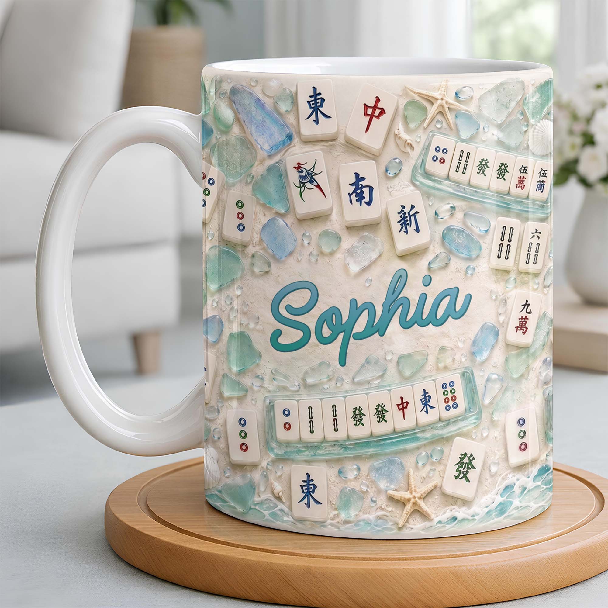 Personalized Mahjong Beach Mug Custom Name Gift for Besties