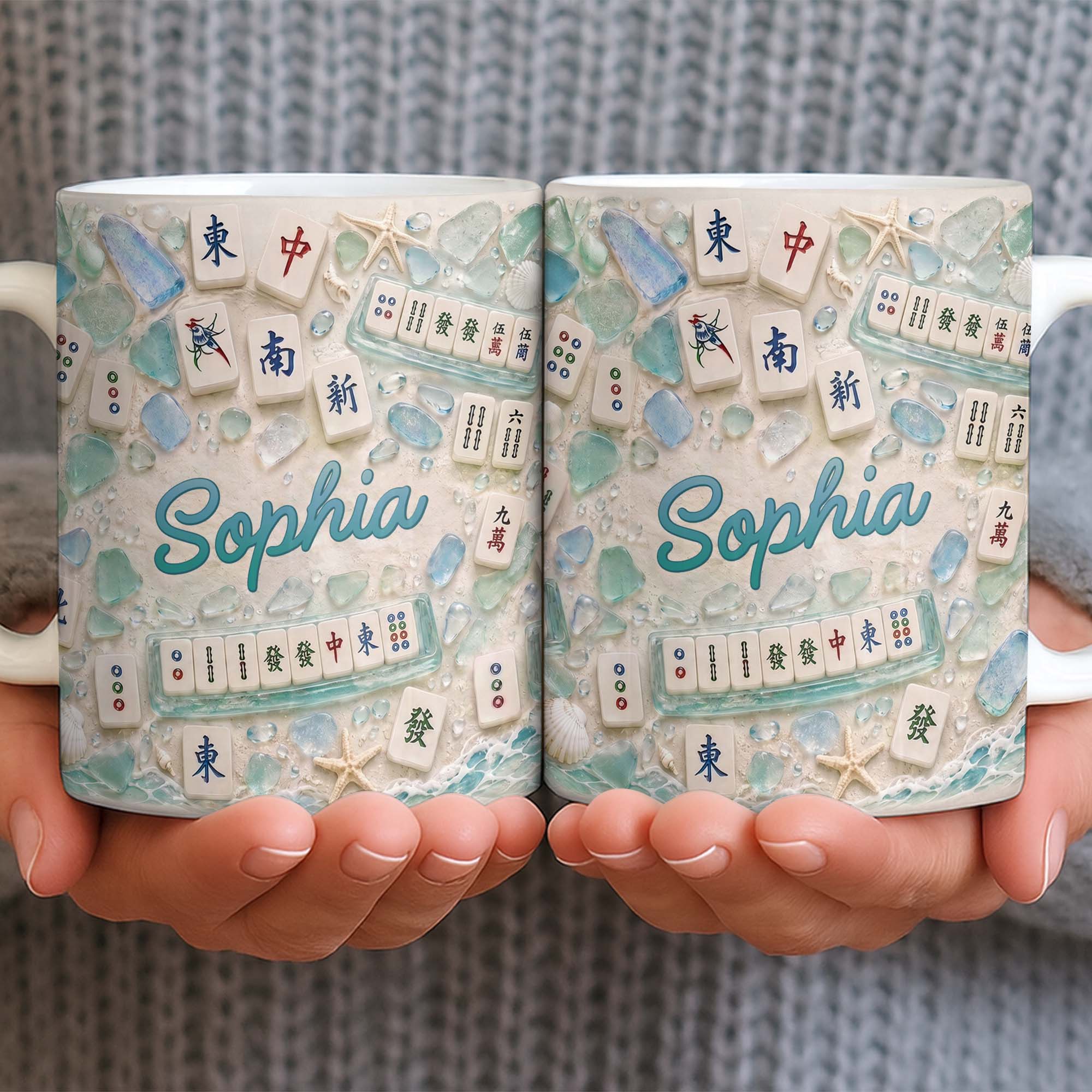 Personalized Mahjong Beach Mug Custom Name Gift for Besties