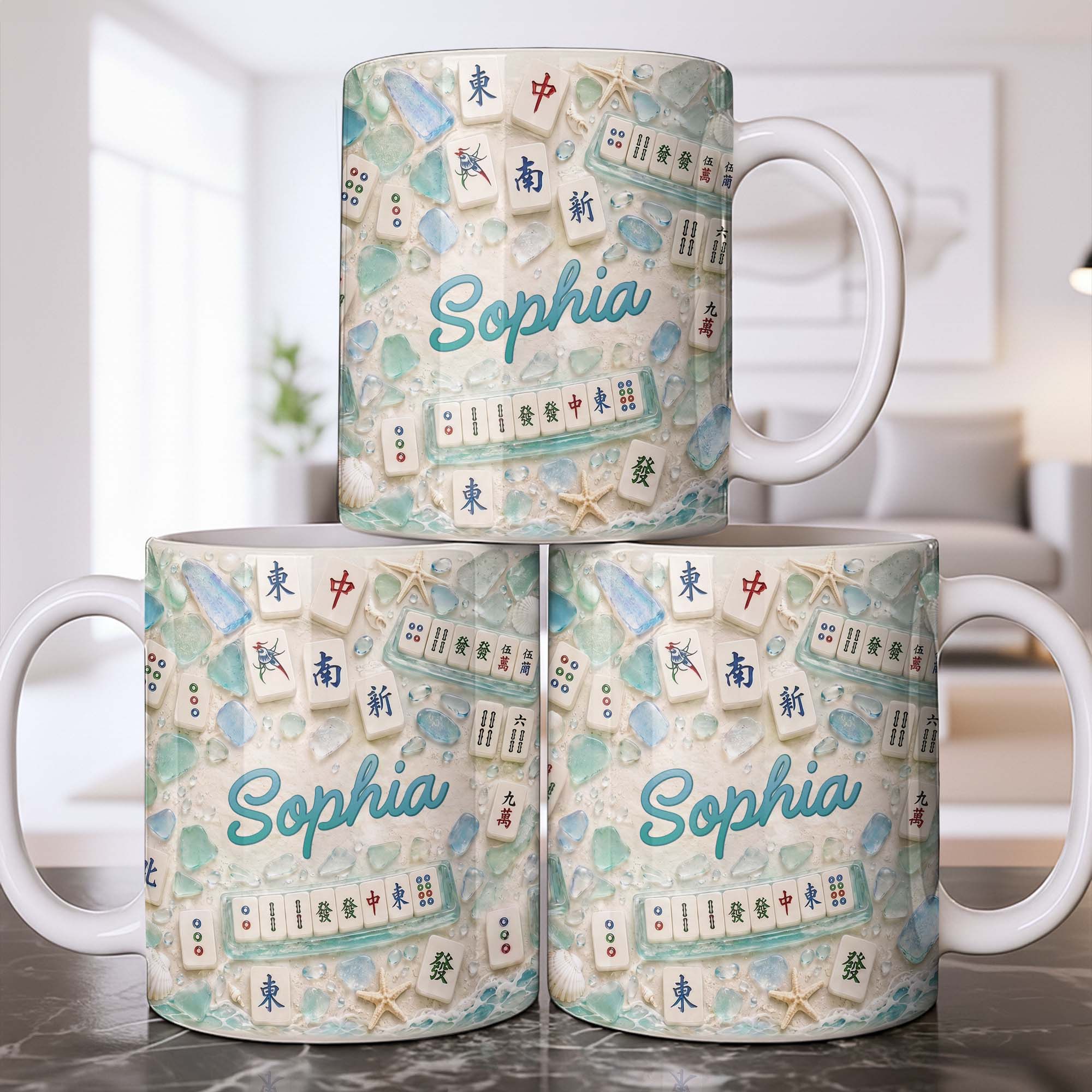 Personalized Mahjong Beach Mug Custom Name Gift for Besties