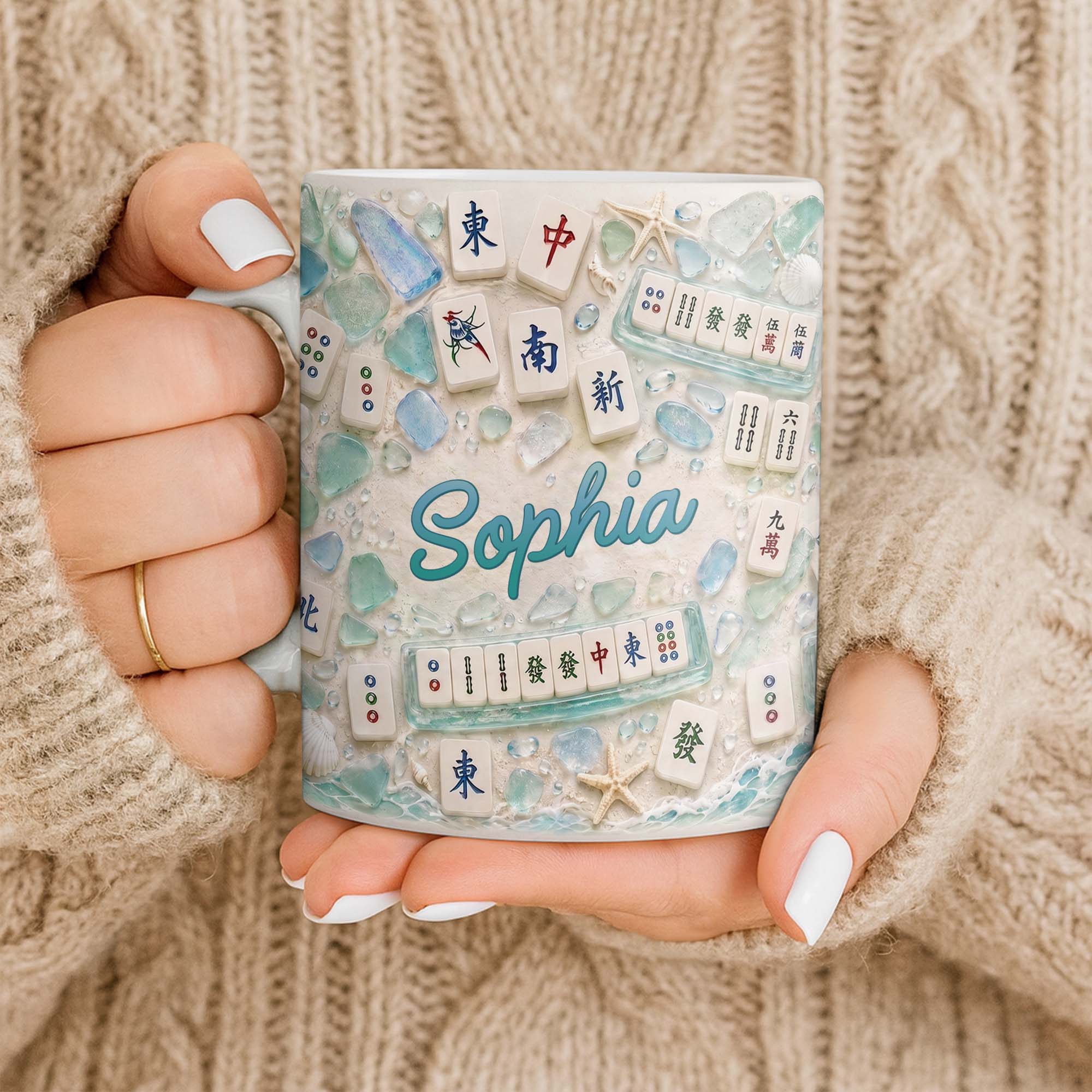 Personalized Mahjong Beach Mug Custom Name Gift for Besties
