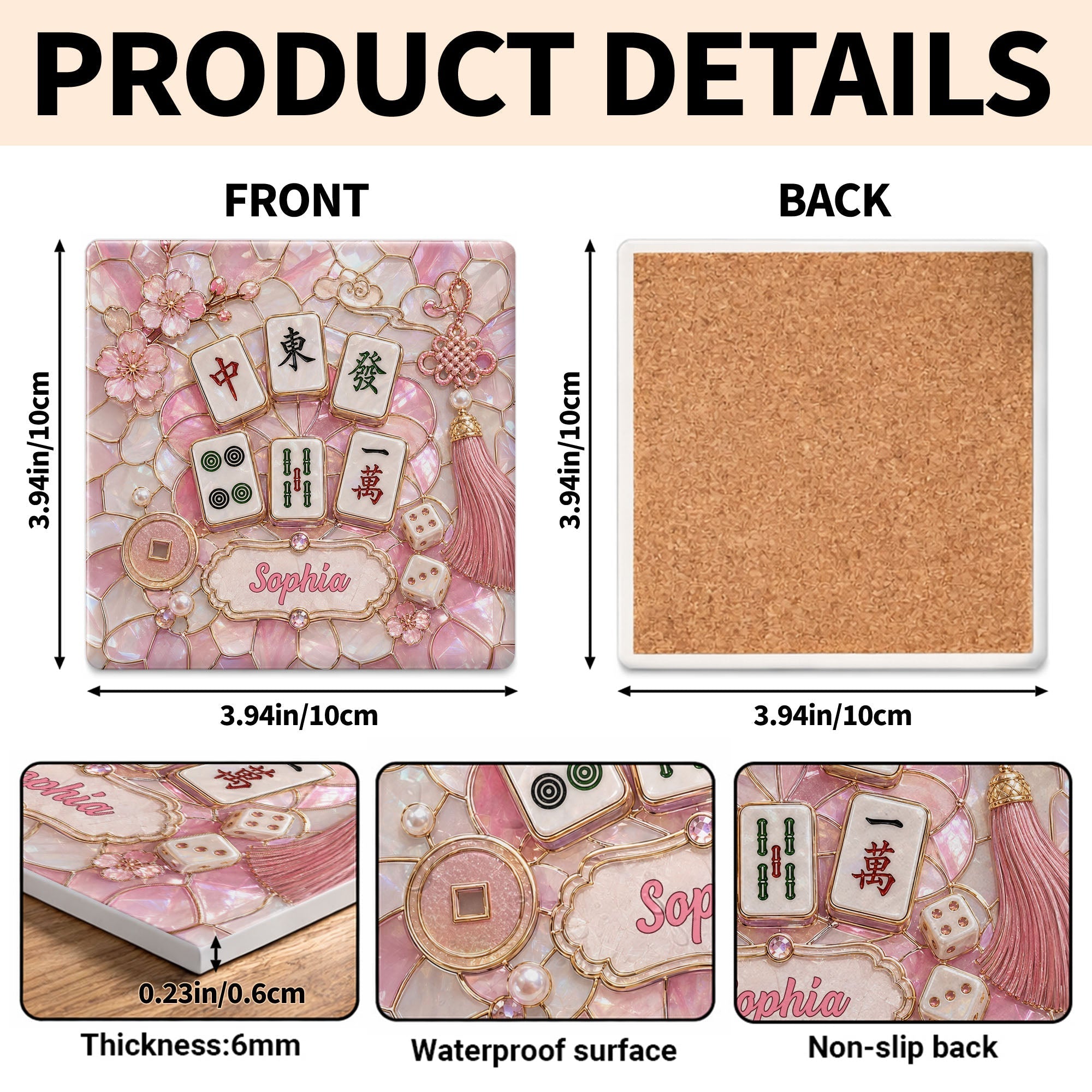 Personalized Ceramic Coaster with Cherry Blossoms for Game Night