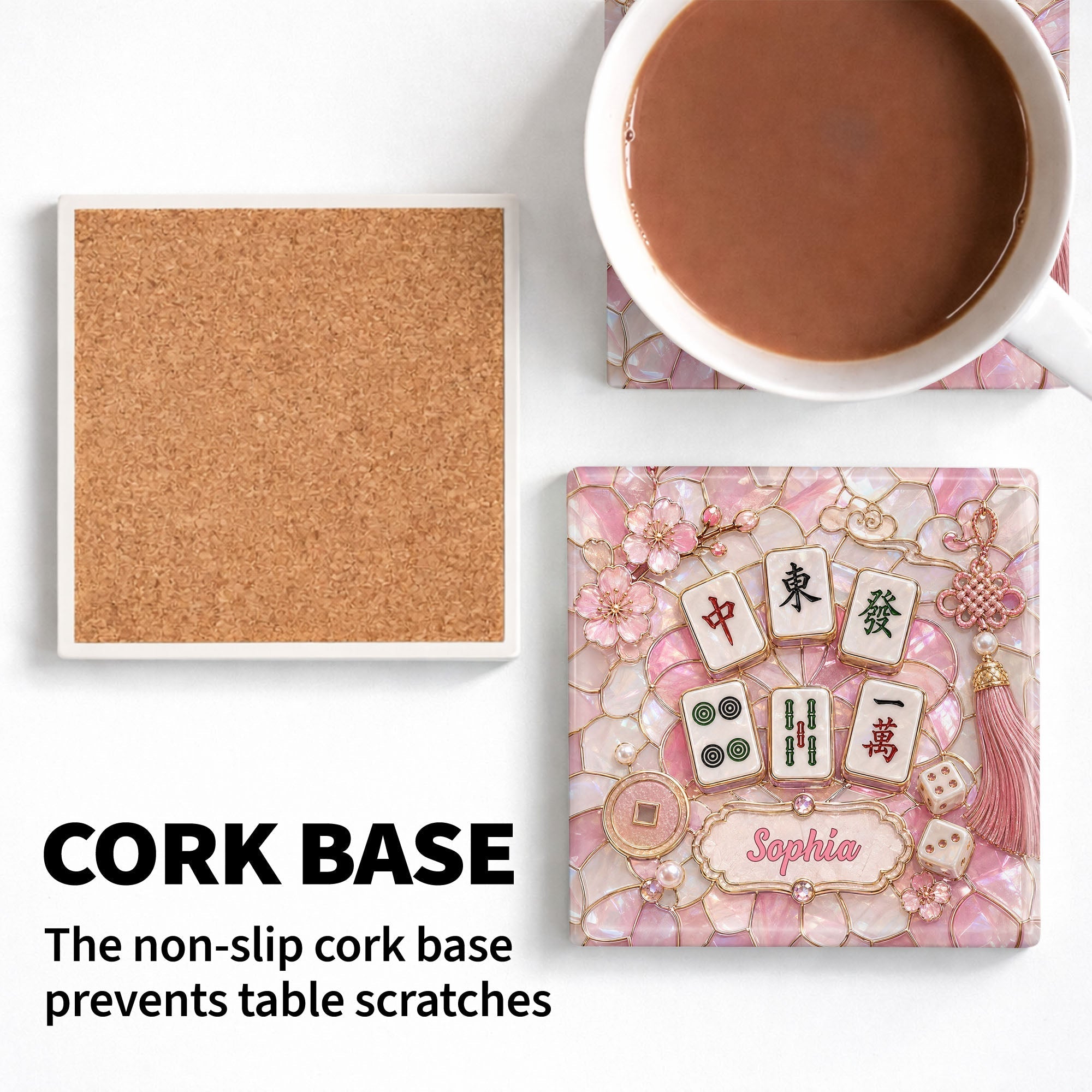 Personalized Ceramic Coaster with Cherry Blossoms for Game Night