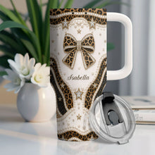 Load image into Gallery viewer, Personalized Leopard Bow 40oz Tumbler with Straw Gift for Her
