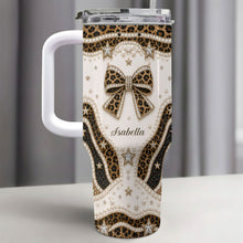 Load image into Gallery viewer, Personalized Leopard Bow 40oz Tumbler with Straw Gift for Her
