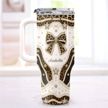 Load image into Gallery viewer, Personalized Leopard Bow 40oz Tumbler with Straw Gift for Her
