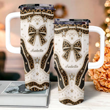 Load image into Gallery viewer, Personalized Leopard Bow 40oz Tumbler with Straw Gift for Her
