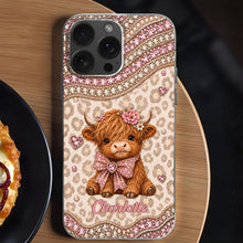 Load image into Gallery viewer, Personalized Highland Cow Clear Phone Case with 3D Rhinestones Gift for Her
