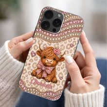 Load image into Gallery viewer, Personalized Highland Cow Clear Phone Case with 3D Rhinestones Gift for Her
