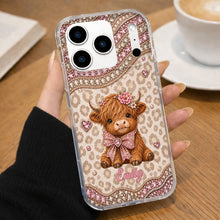 Load image into Gallery viewer, Personalized Highland Cow Clear Phone Case with 3D Rhinestones Gift for Her
