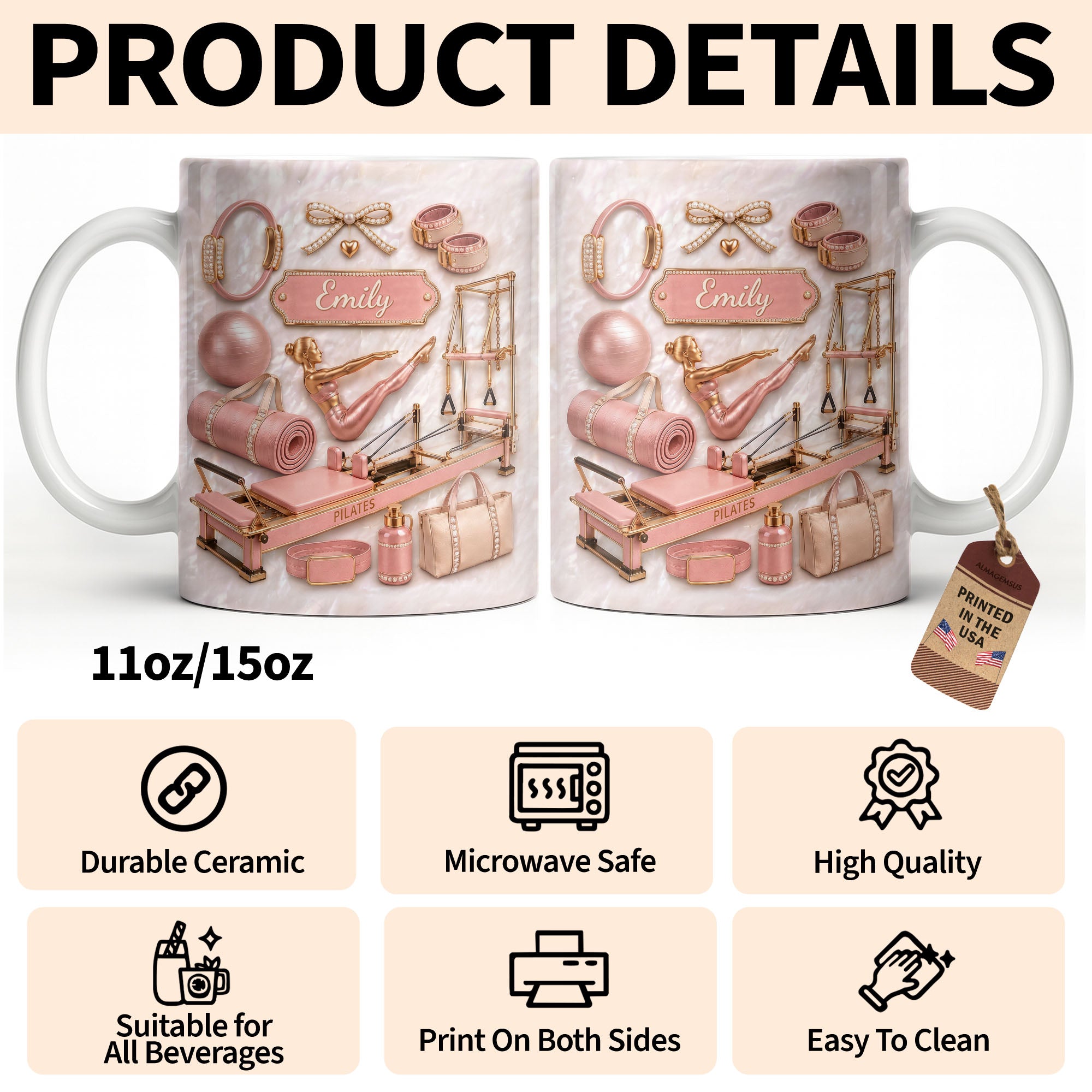 Personalized Pilates Girl Coffee Mug Custom Name Gift for Her
