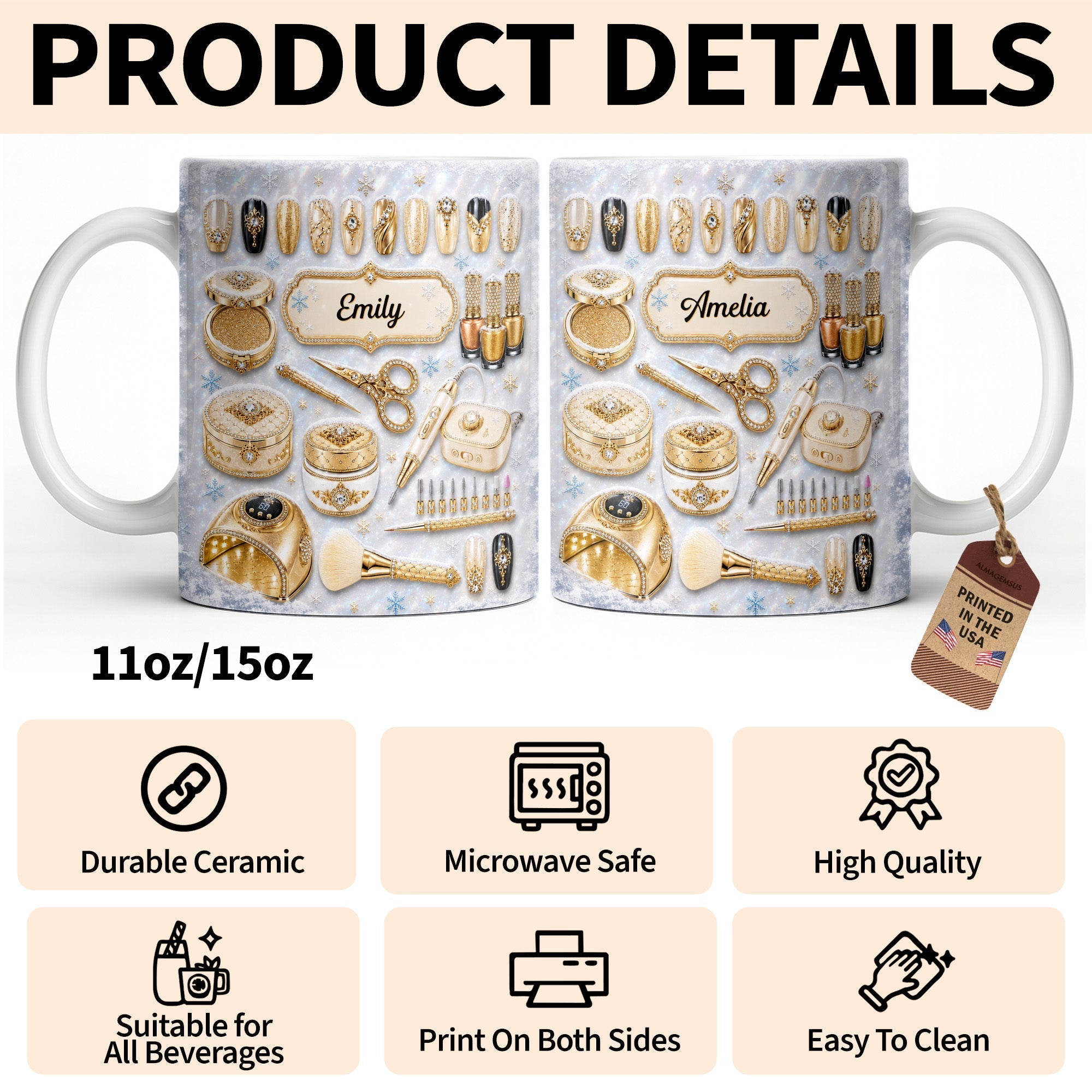 Personalized Glamorous Nail Artist Mug Custom Gift for Her