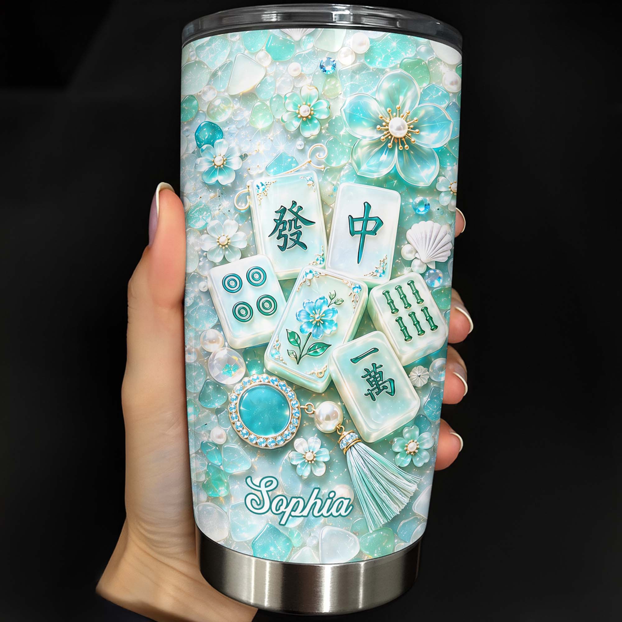 Personalized 20oz Stainless Steel Tumbler Custom Name Mahjong Gift for Besties