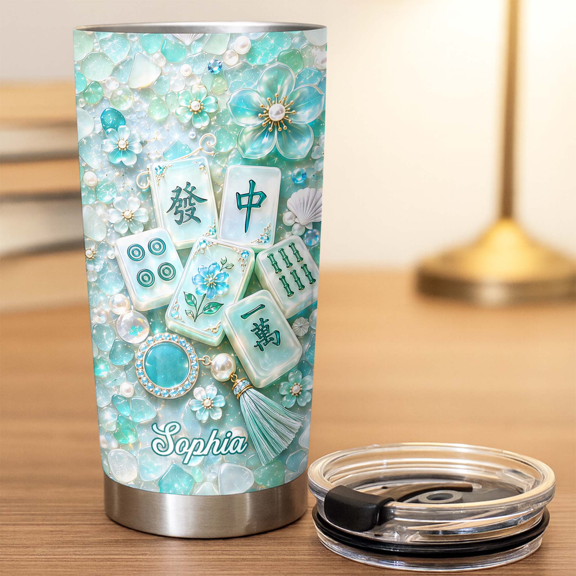 Personalized 20oz Stainless Steel Tumbler Custom Name Mahjong Gift for Besties