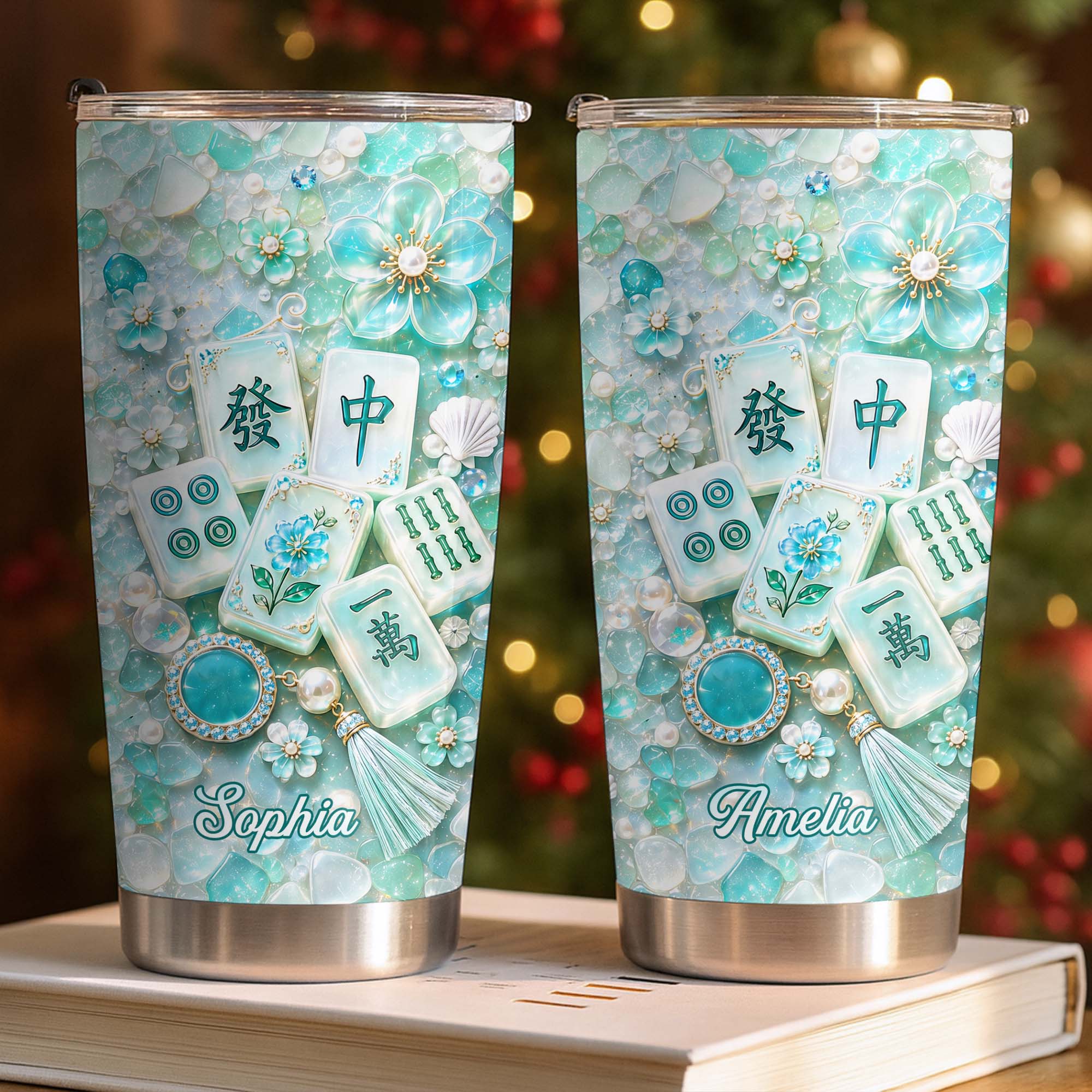 Personalized 20oz Stainless Steel Tumbler Custom Name Mahjong Gift for Besties