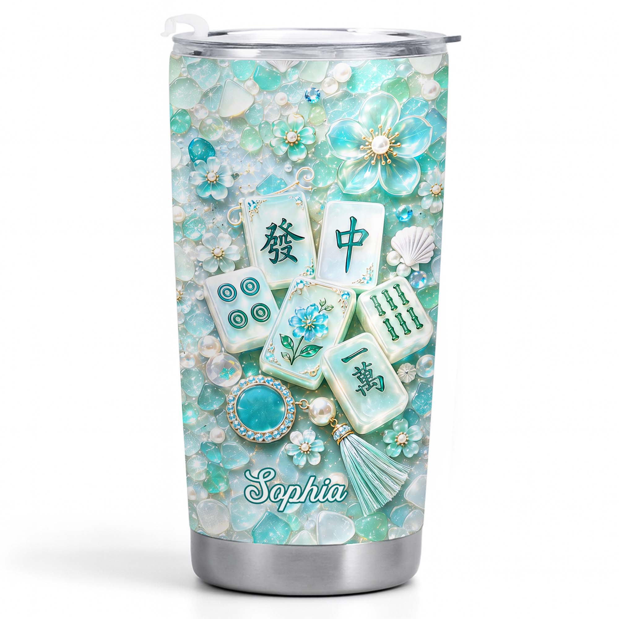 Personalized 20oz Stainless Steel Tumbler Custom Name Mahjong Gift for Besties