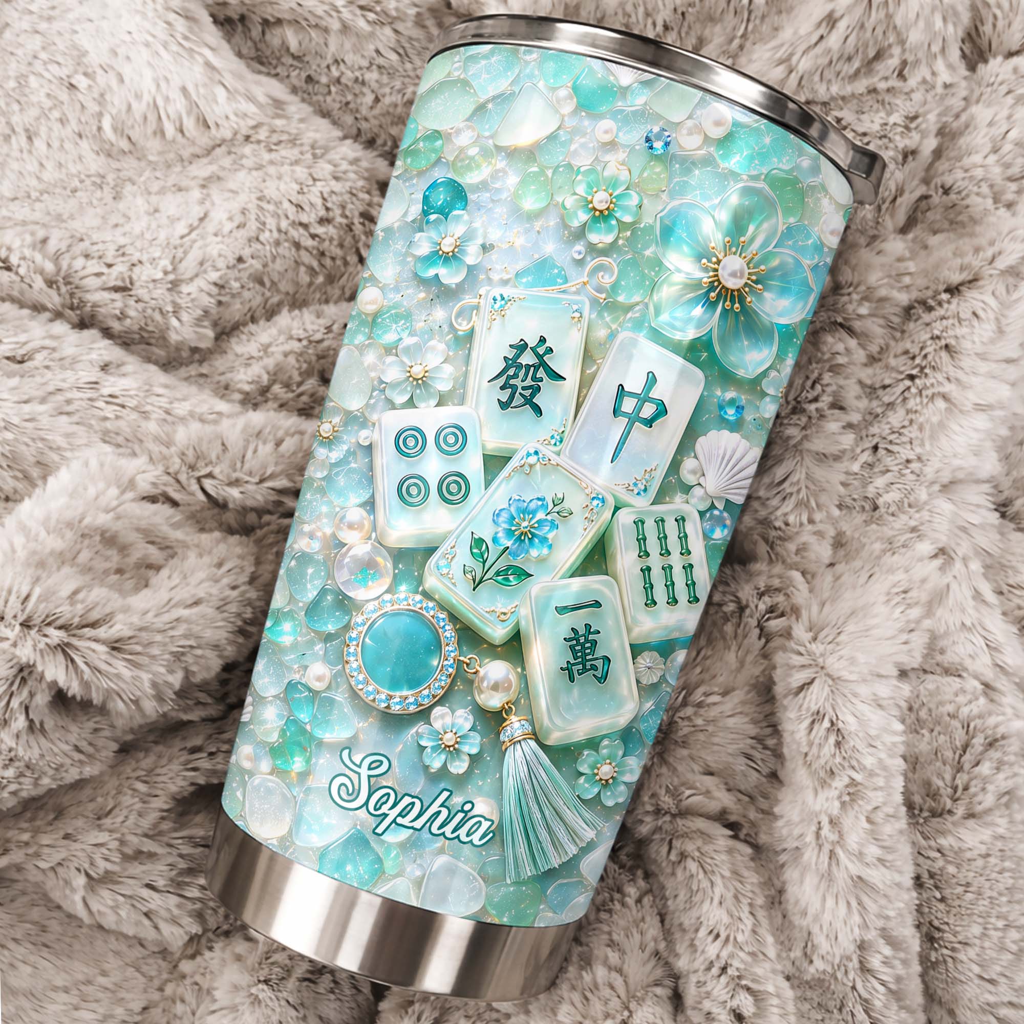Personalized 20oz Stainless Steel Tumbler Custom Name Mahjong Gift for Besties