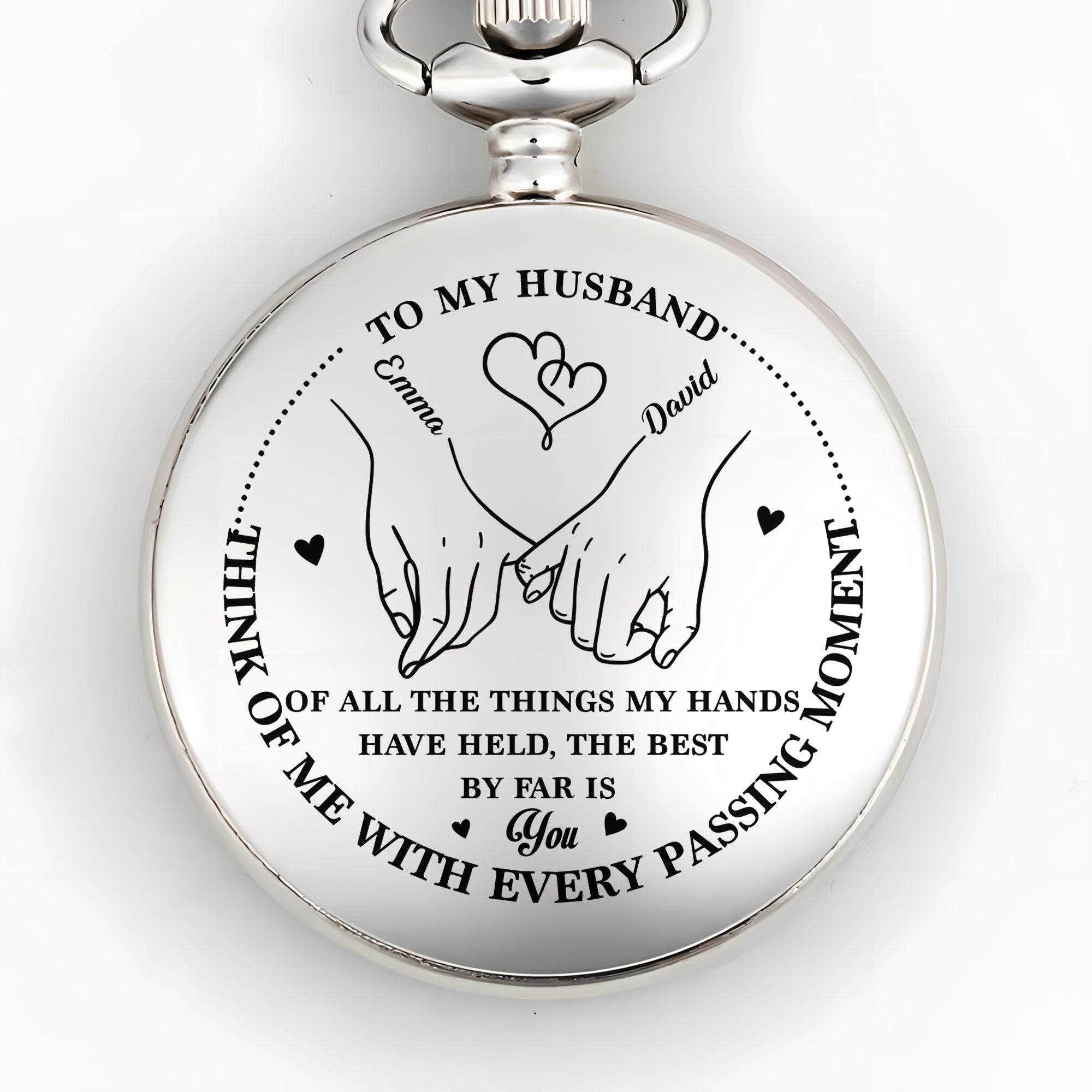 Personalized Silver Plated Pocket Watch Custom Gift for Husband Anniversary