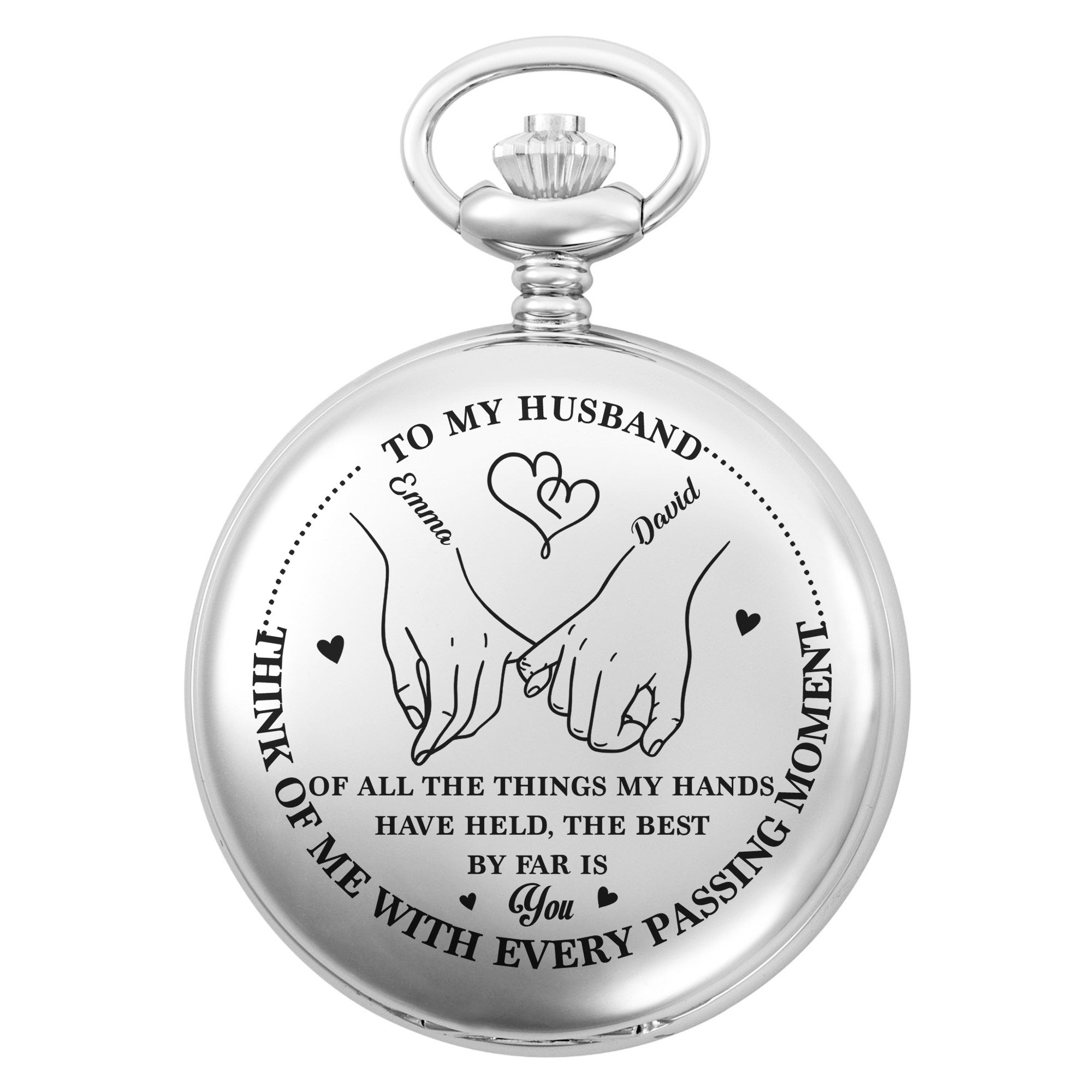 Personalized Silver Plated Pocket Watch Custom Gift for Husband Anniversary