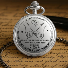 Load image into Gallery viewer, Personalized Silver Plated Pocket Watch Custom Gift for Husband Anniversary
