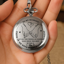 Load image into Gallery viewer, Personalized Silver Plated Pocket Watch Custom Gift for Husband Anniversary
