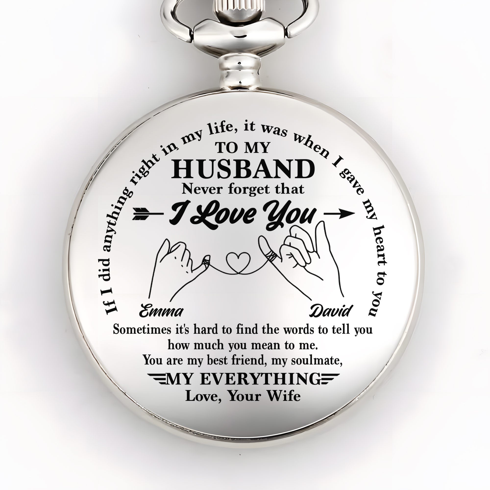 Personalized Silver Pocket Watch Custom Message Gift for Husband