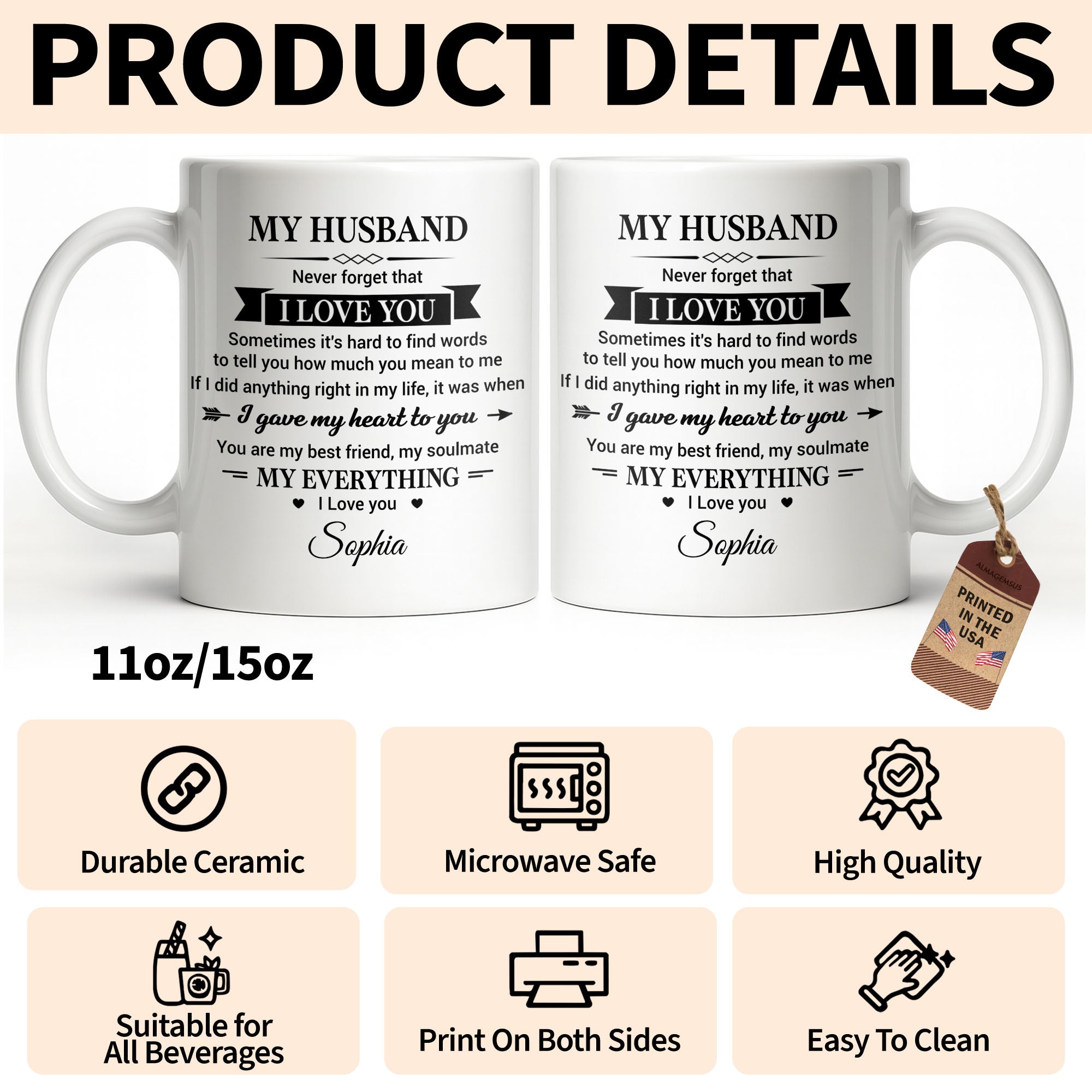 Personalized Heart Coffee Mug Custom Gift for Husband