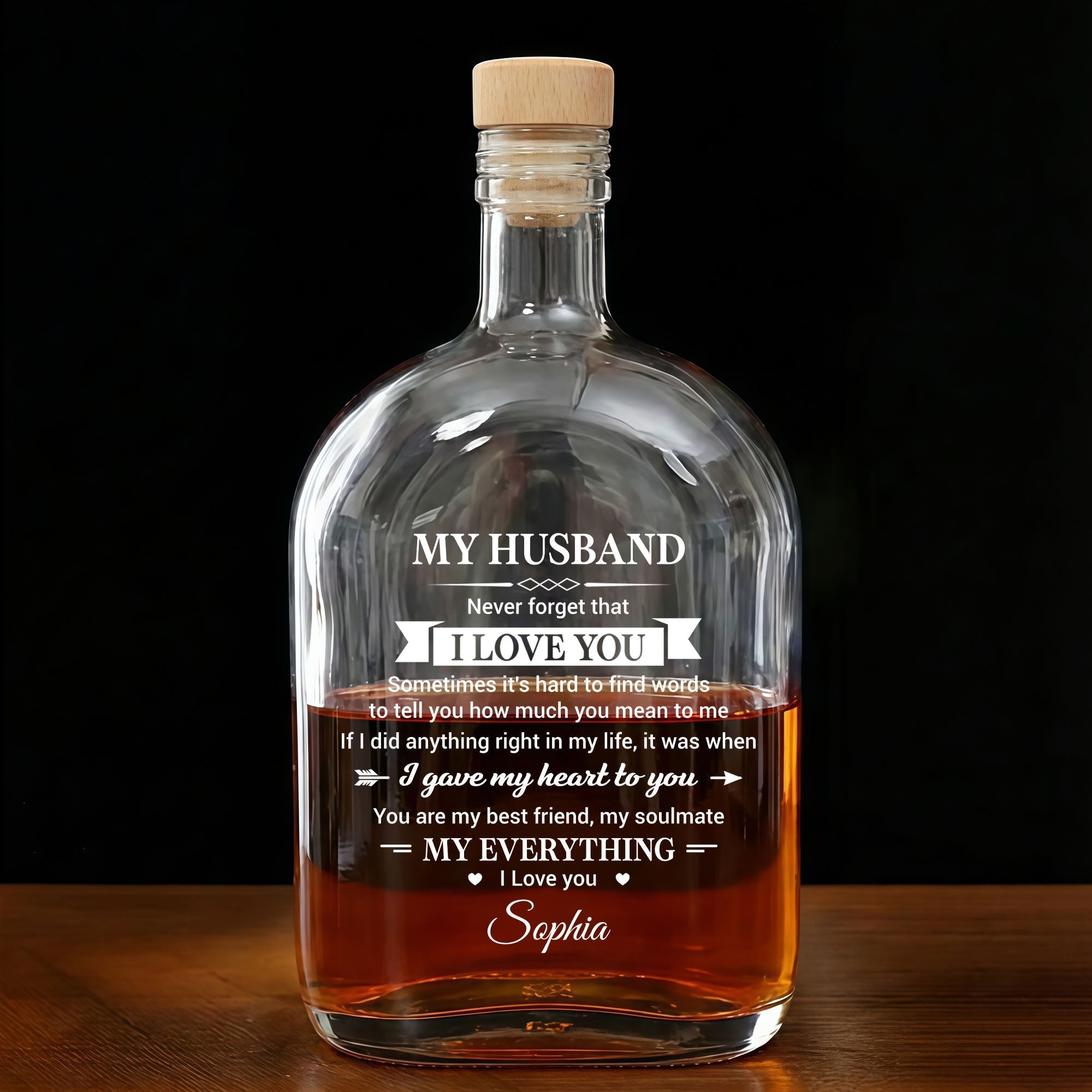 Personalized Whiskey Bottle Custom Heart Arrow Gift for Husband