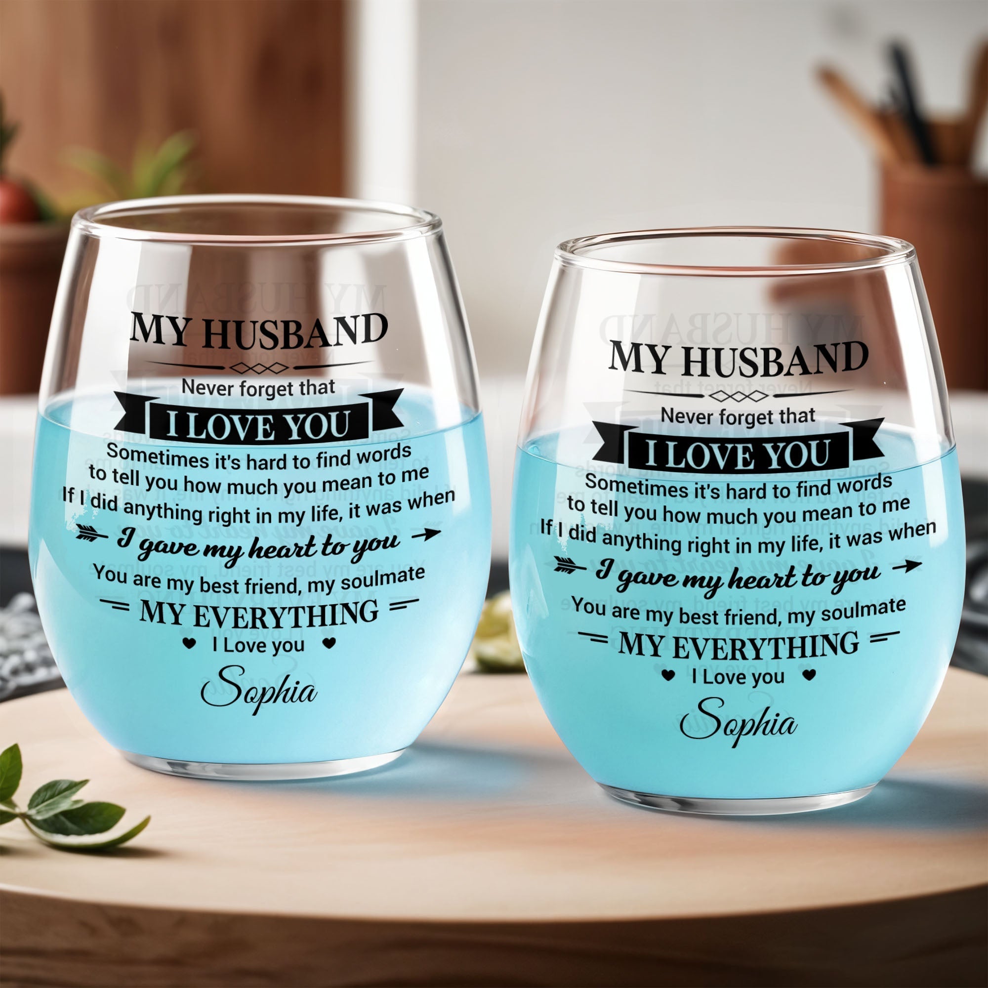 Personalized Stemless Wine Glass Custom Name Gift for Husband