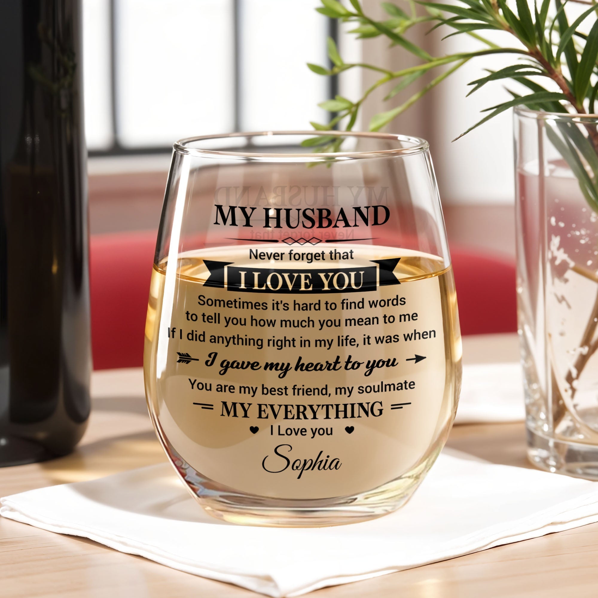 Personalized Stemless Wine Glass Custom Name Gift for Husband