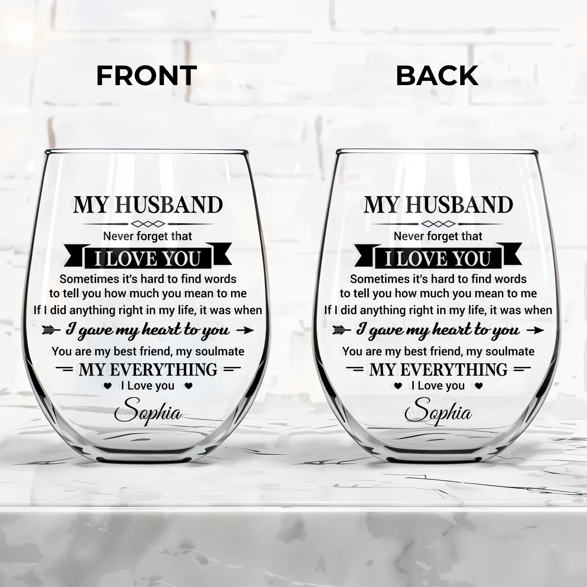 Personalized Stemless Wine Glass Custom Name Gift for Husband
