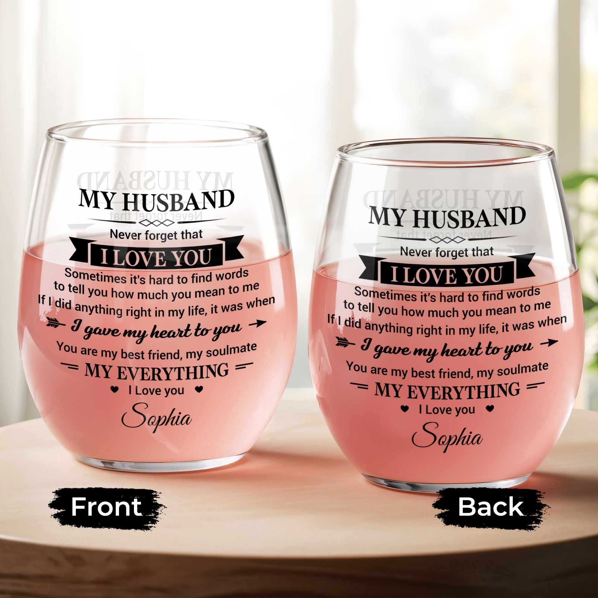 Personalized Stemless Wine Glass Custom Name Gift for Husband