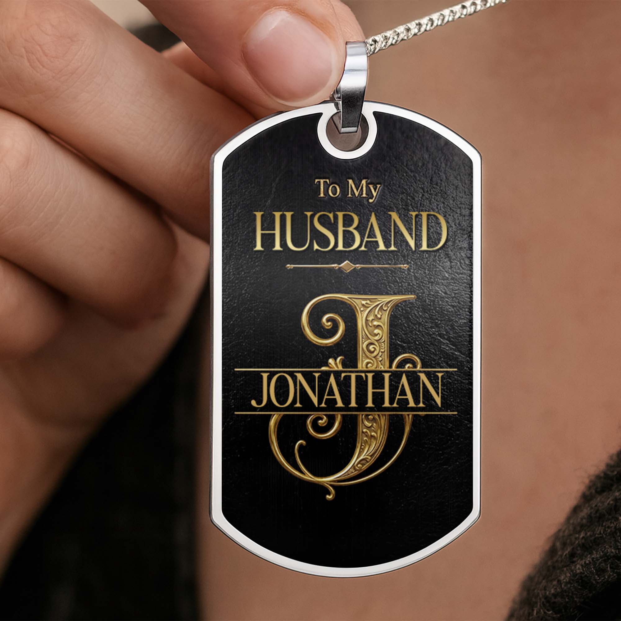Personalized Dog Tag Necklace Custom Initial Gift for Husband