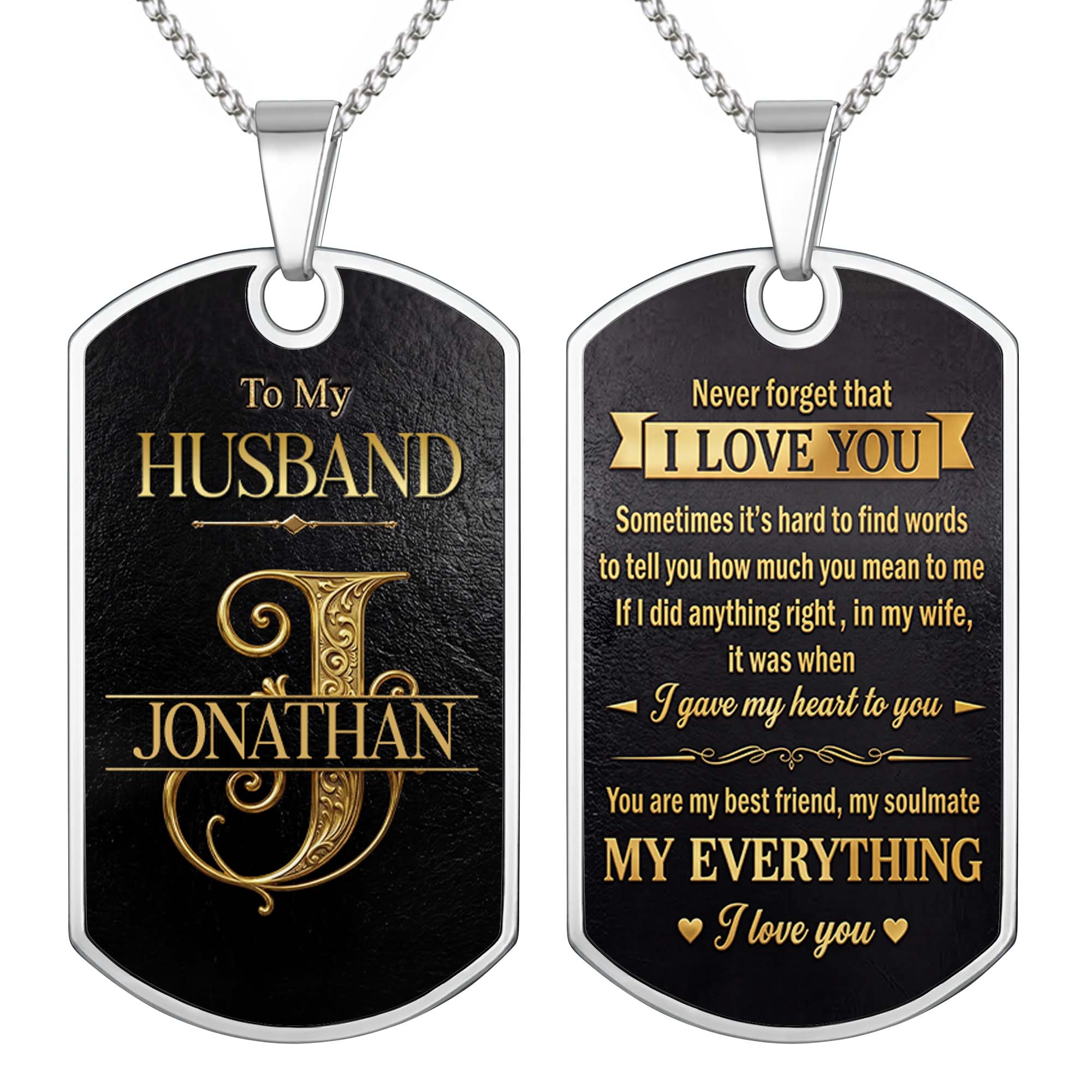 Personalized Dog Tag Necklace Custom Initial Gift for Husband