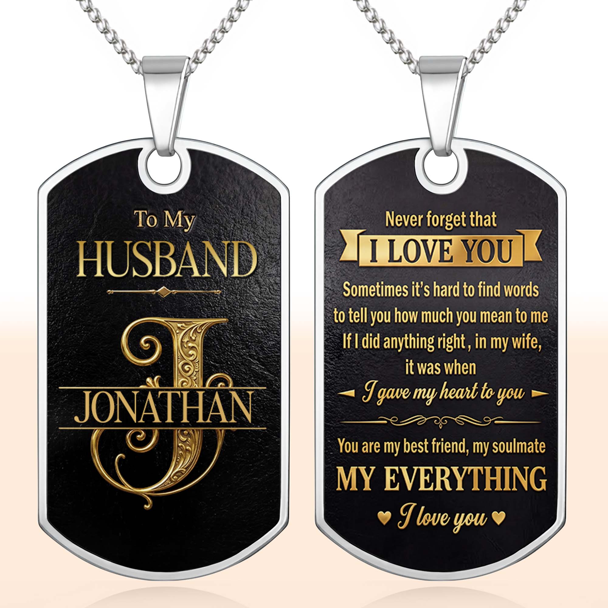 Personalized Dog Tag Necklace Custom Initial Gift for Husband