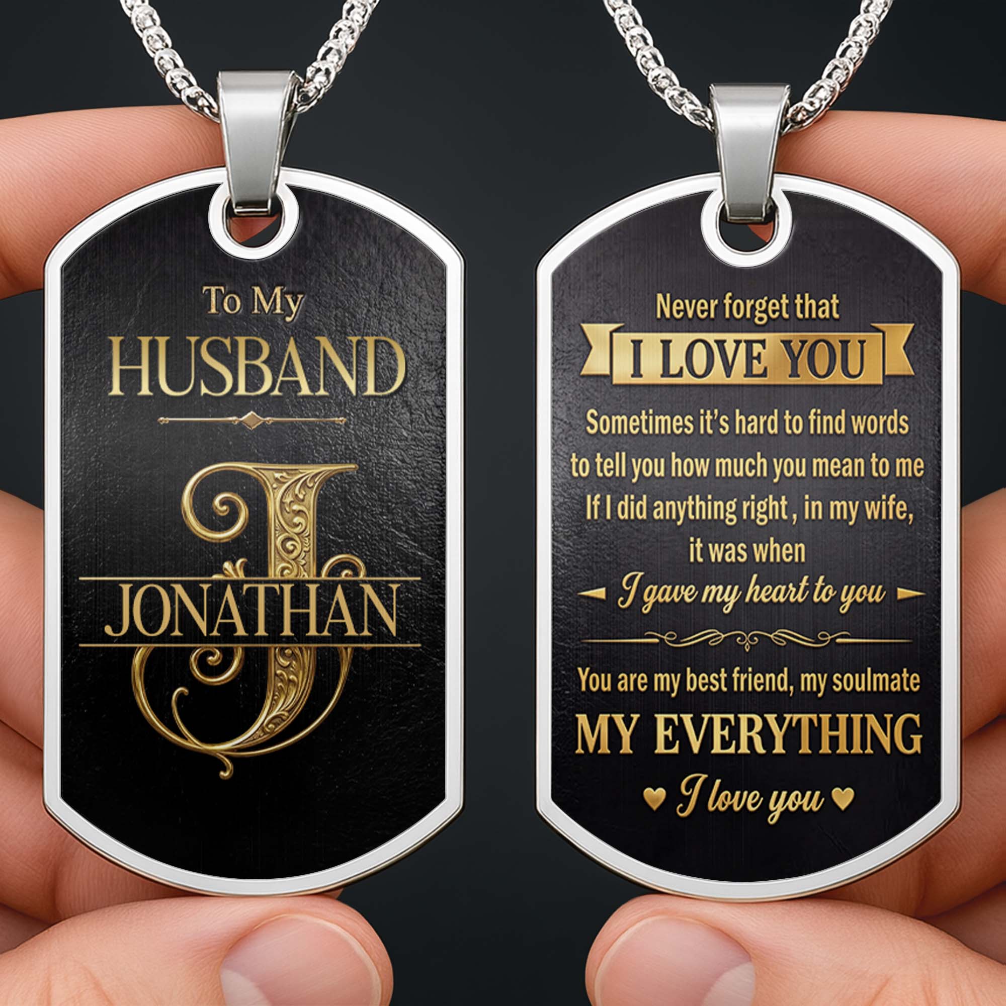 Personalized Dog Tag Necklace Custom Initial Gift for Husband