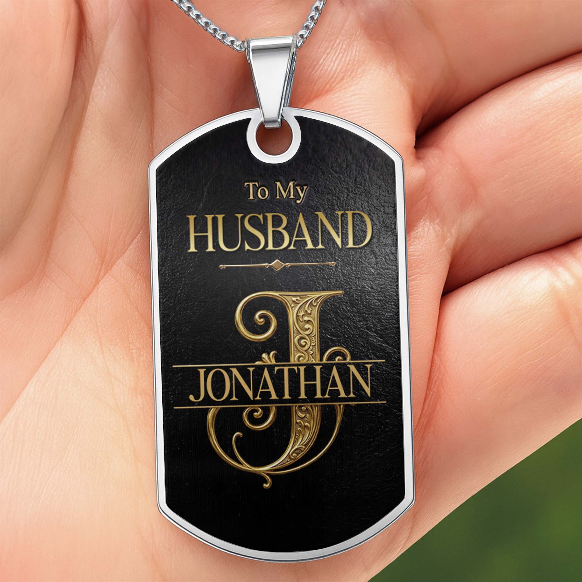 Personalized Dog Tag Necklace Custom Initial Gift for Husband