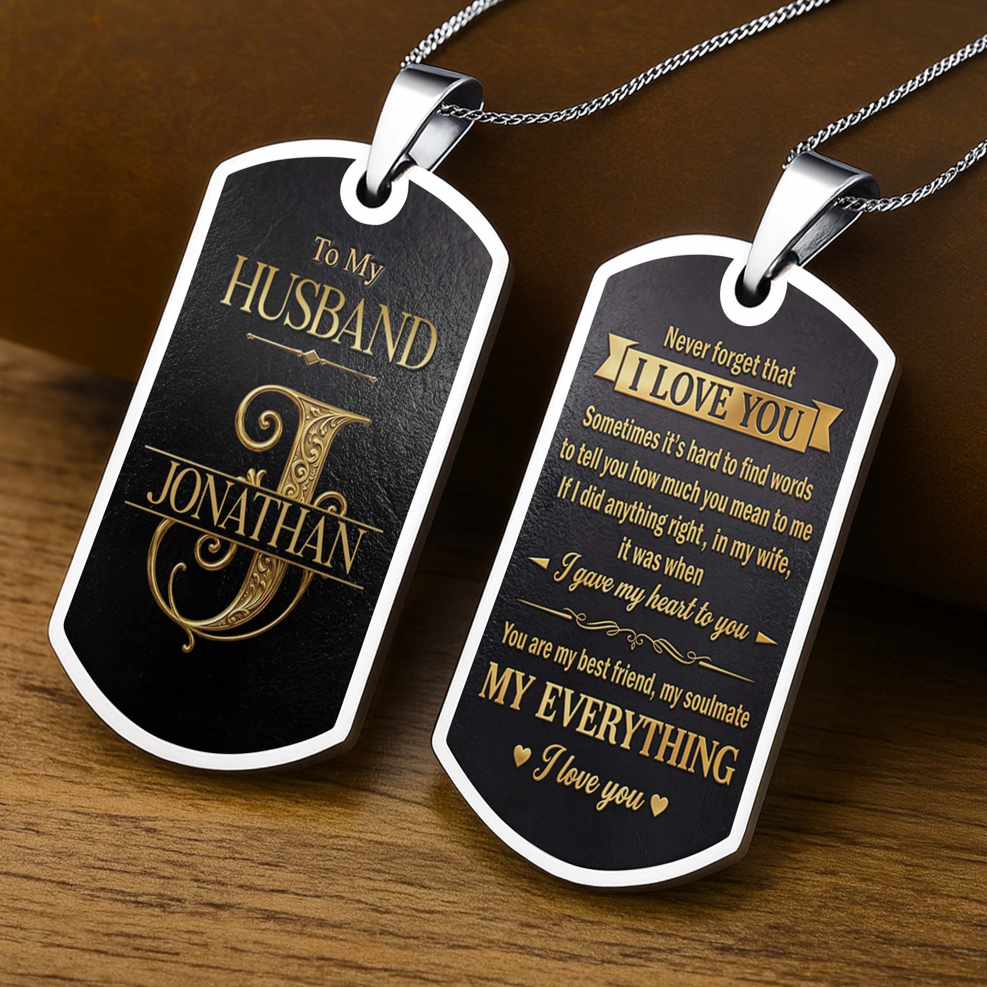 Personalized Dog Tag Necklace Custom Initial Gift for Husband