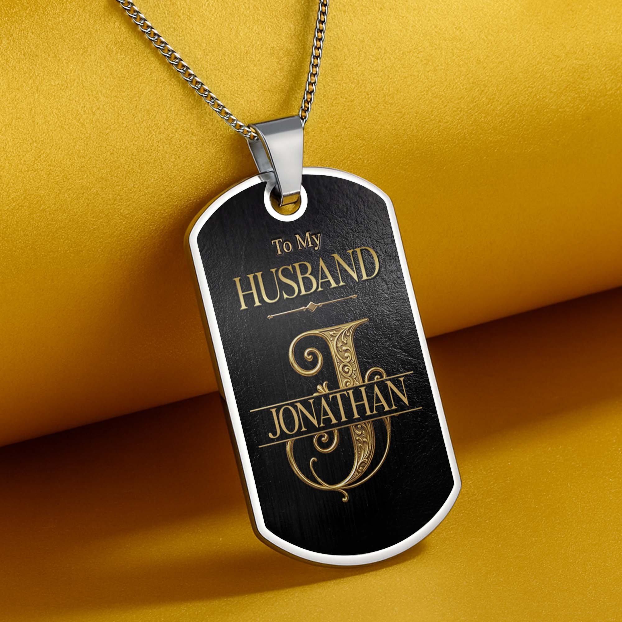 Personalized Dog Tag Necklace Custom Initial Gift for Husband