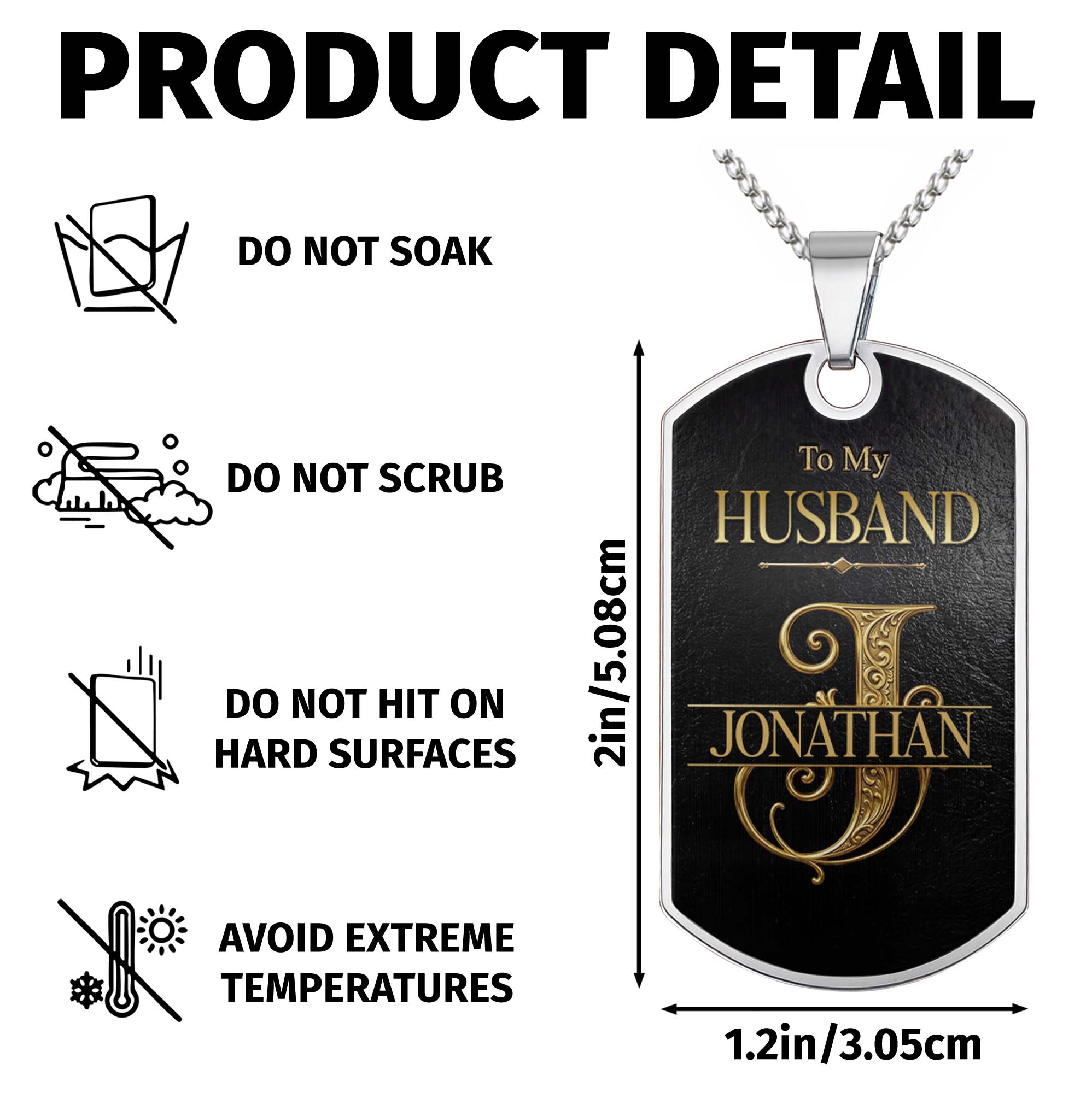 Personalized Dog Tag Necklace Custom Initial Gift for Husband
